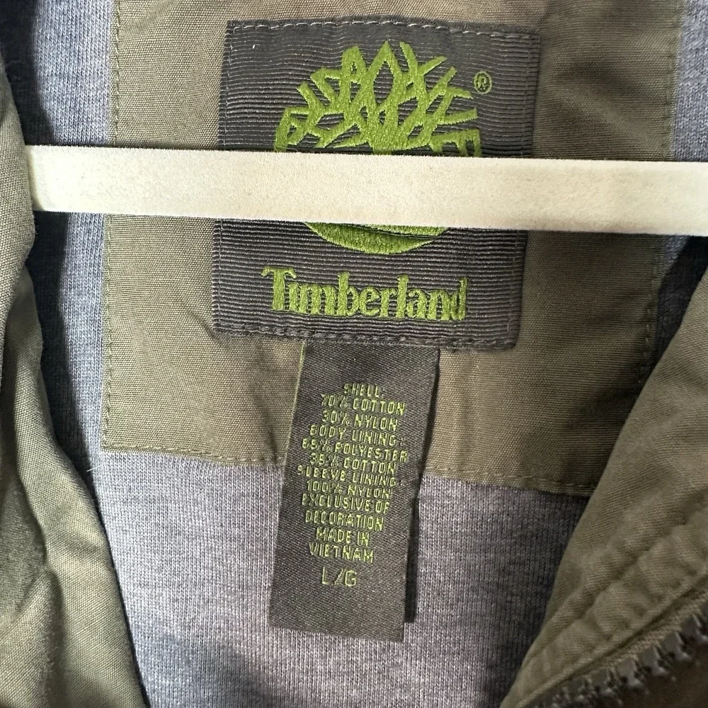 VTG Timberland Full Zip Windbreaker Jacket L Olive‎ Green Gorpcore Cabincore